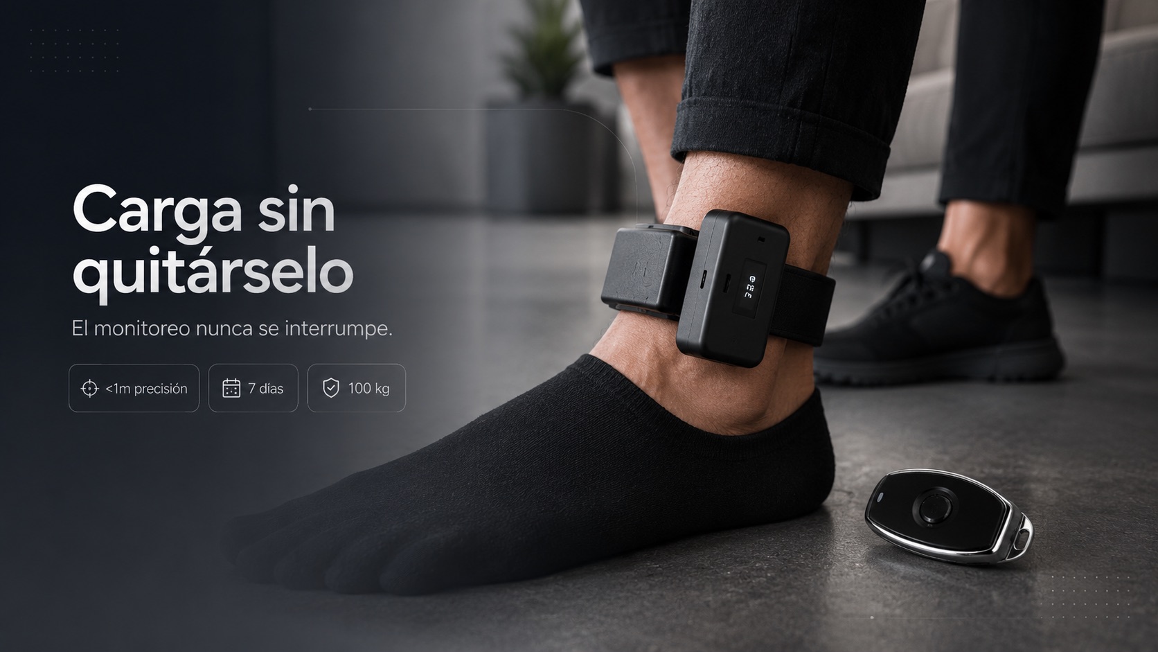Carga sin quitárselo — el power bank se acopla al brazalete y el monitoreo nunca se interrumpe